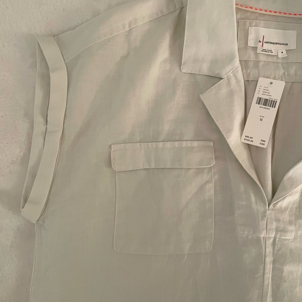 NWT Anthropologie Linen Utility Shirt Womens Size Medium Color Ivory - Picture 6 of 7